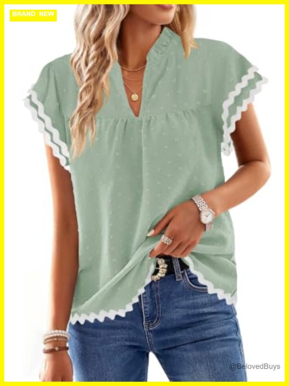 Womens Boho Ruffle Sleeve Flowy V Neck Swiss Dot Tunic Top Summer
